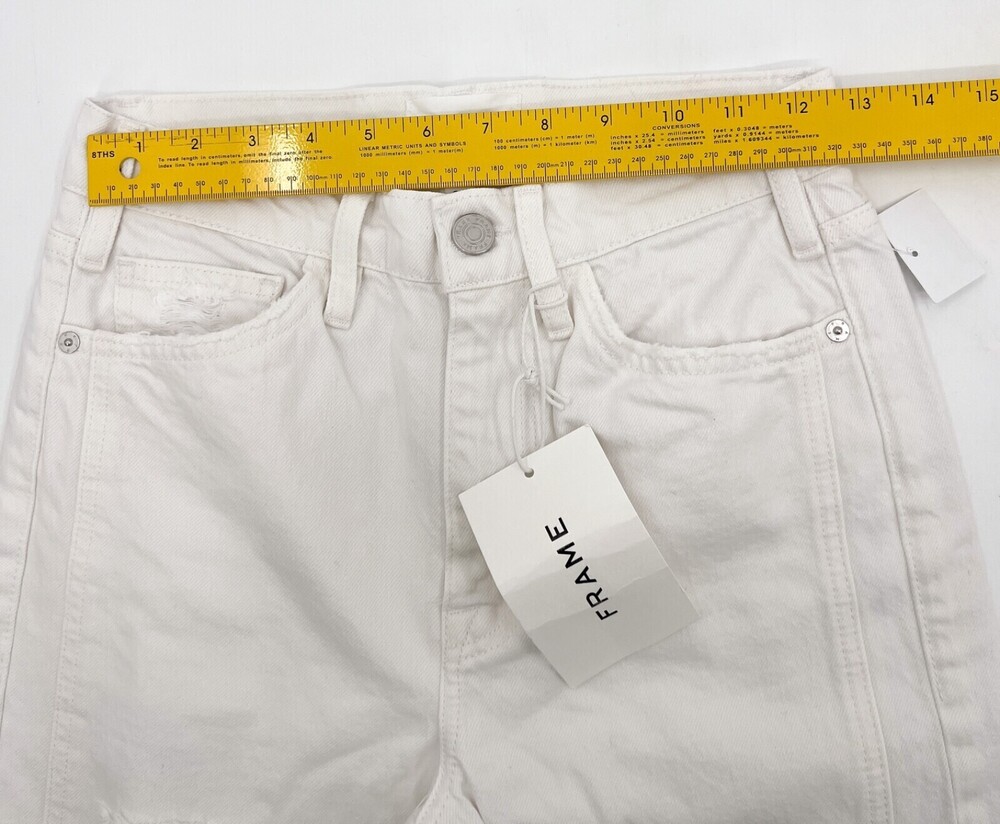 NEW Frame Jeans Womens 24 White Denim Distressed Ripped Mini Slit Le Jane Crop - Picture 4 of 15